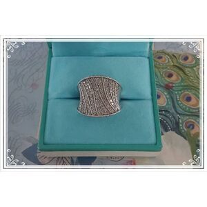 Gorgeous One Carat Genuine Diamond Wide Beaded Band Ring Sz 8